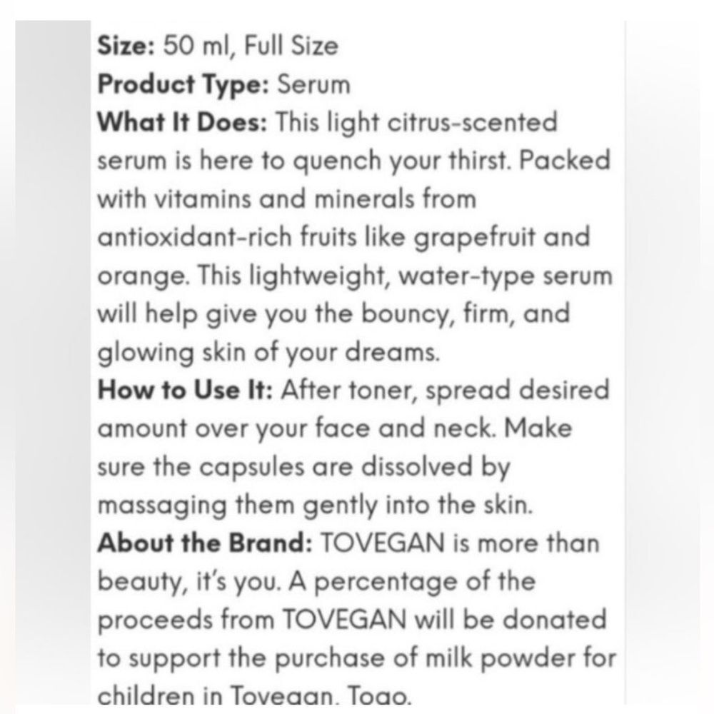 TOVEGAN Orange Oasis serum ~ 50mL - Picture 5 of 5
